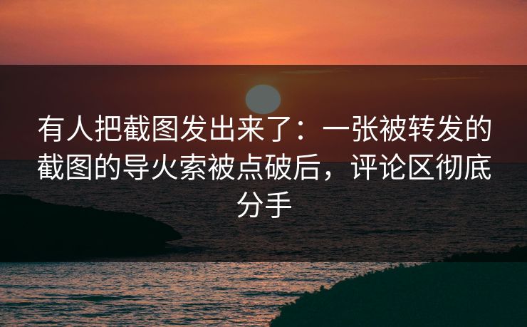 有人把截图发出来了:一张被转发的截图的导火索被点破后,评论区彻底分手