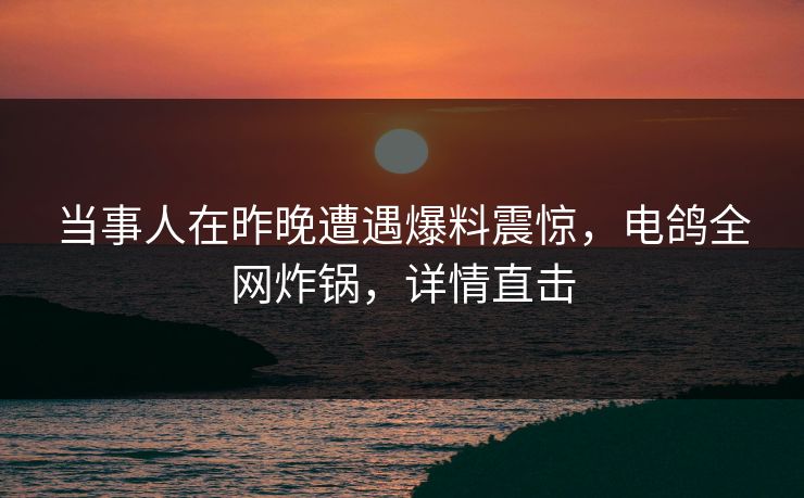当事人在昨晚遭遇爆料震惊，电鸽全网炸锅，详情直击