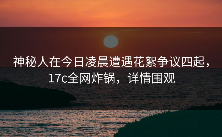 神秘人在今日凌晨遭遇花絮争议四起，17c全网炸锅，详情围观