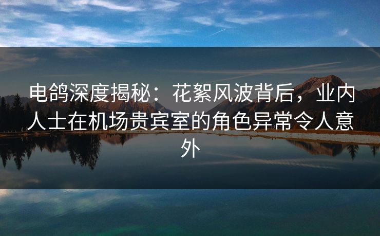 电鸽深度揭秘：花絮风波背后，业内人士在机场贵宾室的角色异常令人意外
